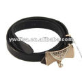 Narrow Plain Leather Belt With Gold Plated Buckle